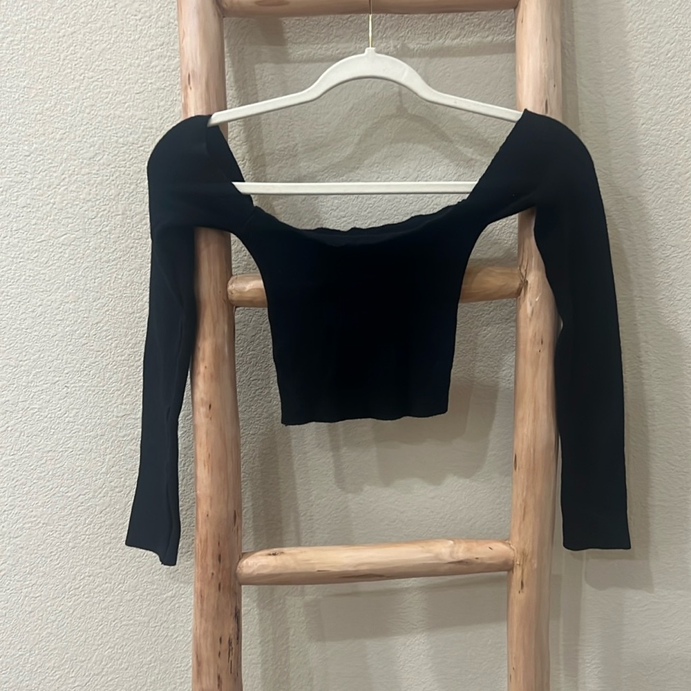Knit black office shoulder top